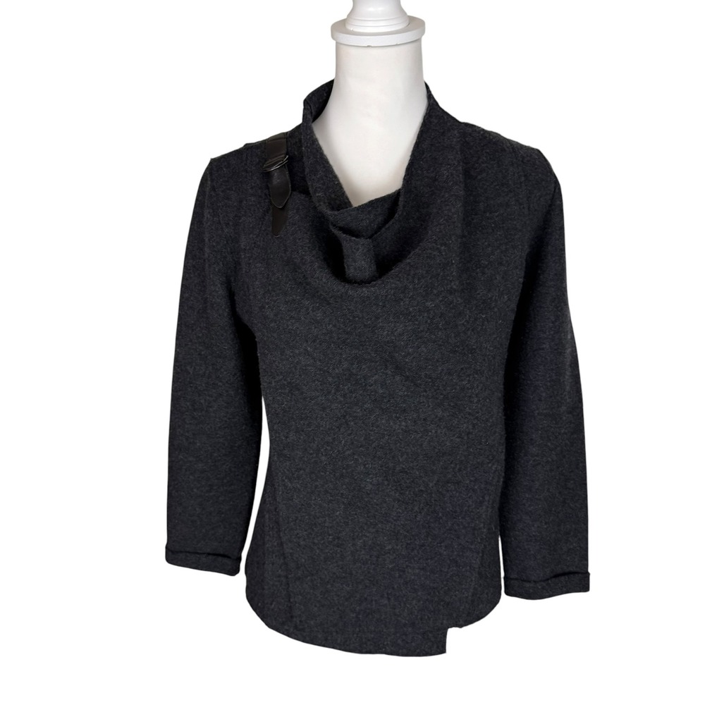 Eileen Fisher Petite Charcoal Grey Boiled Wool Asymmetrical Buckle Jacket PS